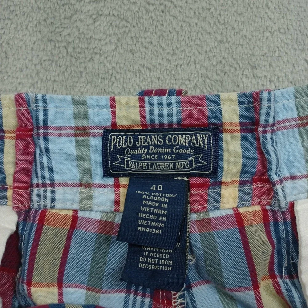 Polo Ralph Lauren Short Mens 40 Blue Plaid Cargo‎ Pockets Preppy Casual